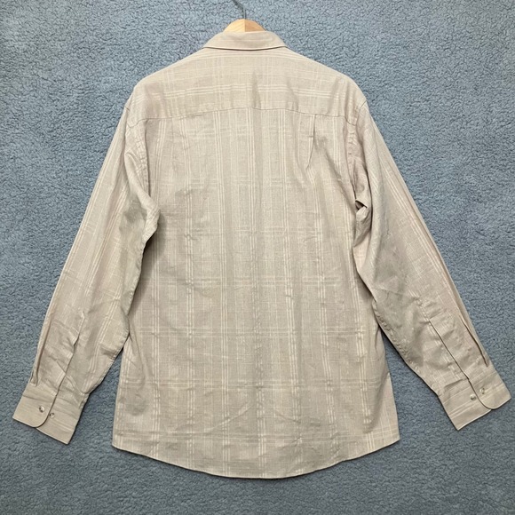 NWT Vtg Geoffrey Beene Unbuttoned Button Down Shirt Men 16 34/35 Linen Tan Plaid - Picture 4 of 11